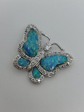 Synthetic Opal, Diamond & Sterling Butterfly Pendant